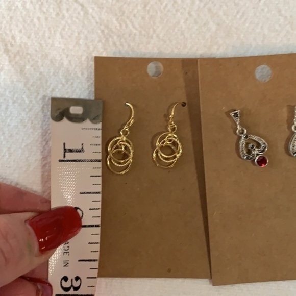 💐5/25 2 pair delicate dangle drop crystal gold tone circle earrings - Picture 7 of 9